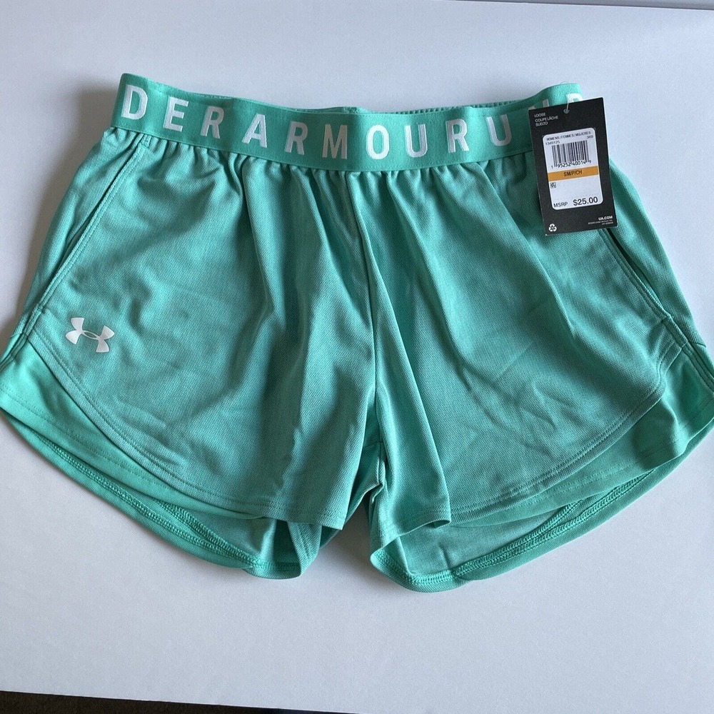 Under Armour Womens Shorts Size Small Green Heather Green Spell-out Waistband